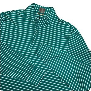 Fennec Golf Green & White Striped 1/4 Zip Mock Neck Long Sleeve Pullover Men's L